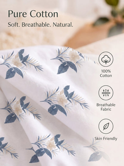 100% Cotton Classic Bedsheet - 108 x 108 Inches, 144 TC|White Blue