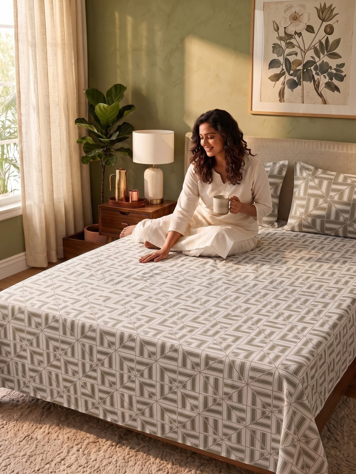 100% Cotton Classic Bedsheet - 108 x 108 Inches, 144 TC|Greyish-Brown