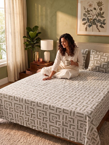 100% Cotton Classic Bedsheet - 108 x 108 Inches, 144 TC|Greyish-Brown