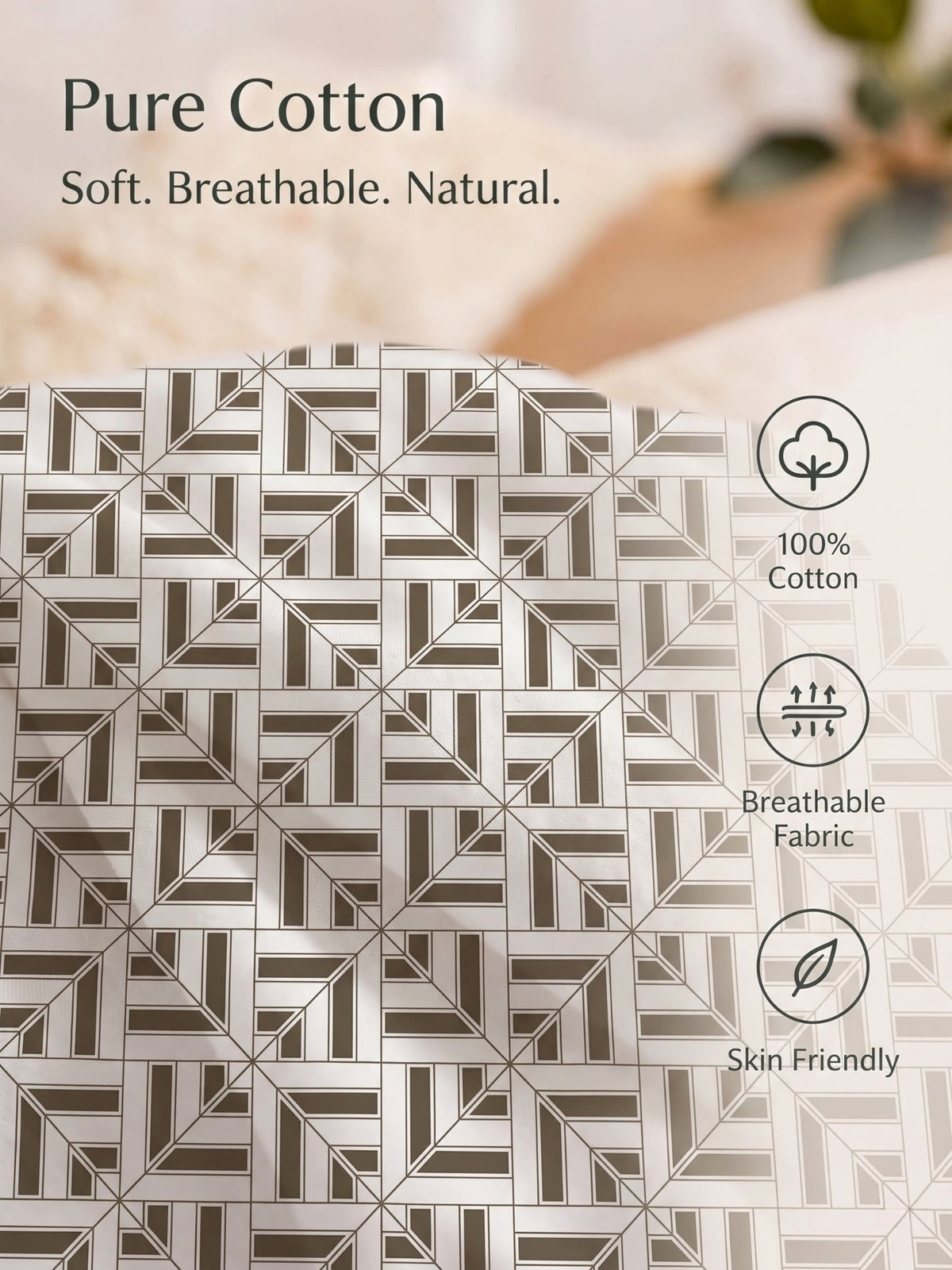 100% Cotton Classic Bedsheet - 108 x 108 Inches, 144 TC|Greyish-Brown