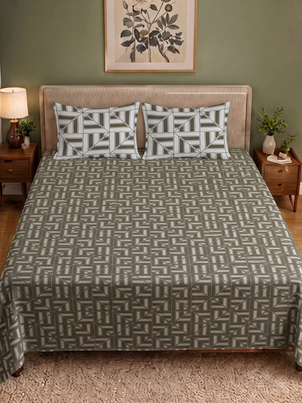 100% Cotton Classic Bedsheet - 108 x 108 Inches, 144 TC|Greyish-Green