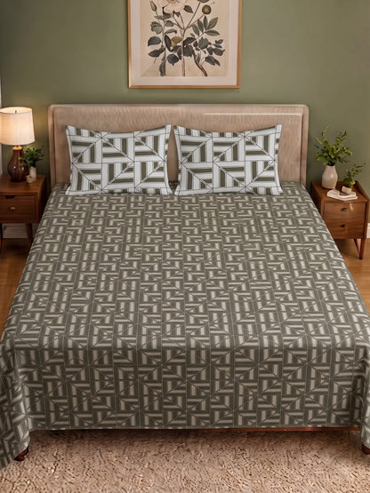 100% Cotton Classic Bedsheet - 108 x 108 Inches, 144 TC|Greyish-Green