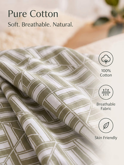 100% Cotton Classic Bedsheet - 108 x 108 Inches, 144 TC|Greyish-Green