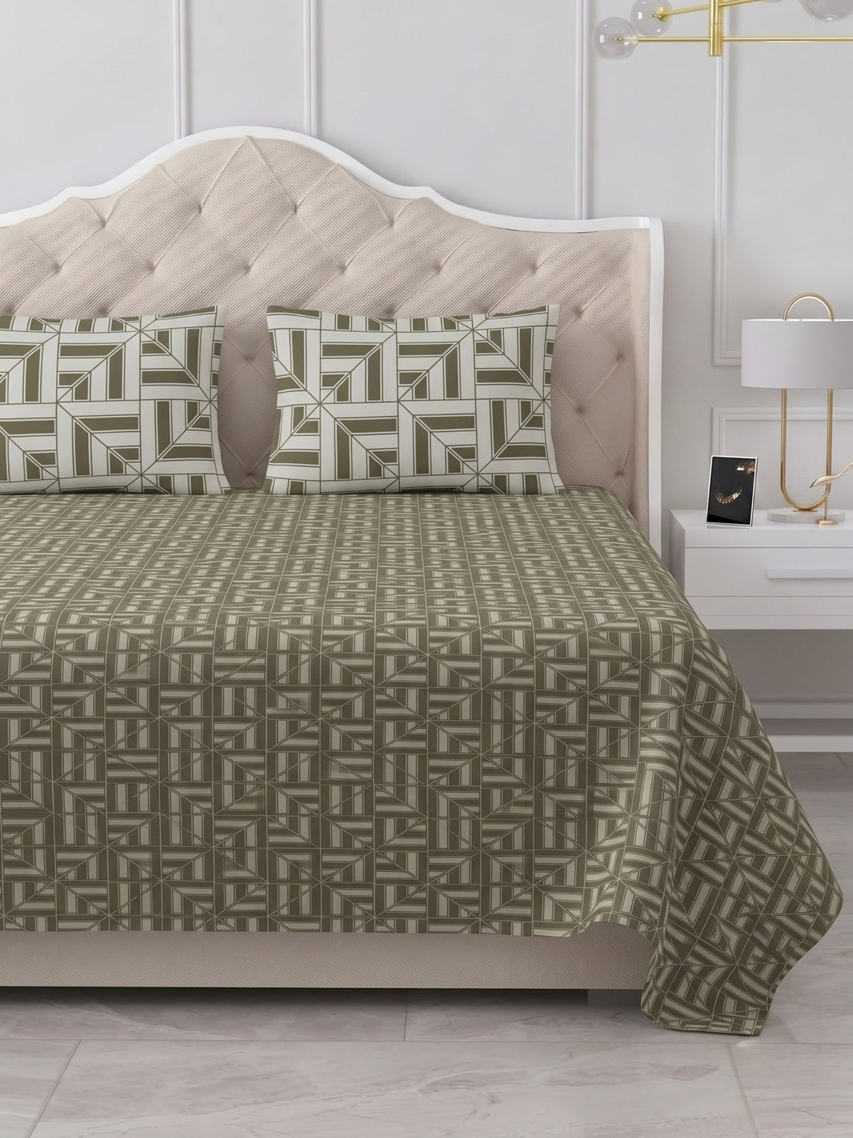 100% Cotton Classic Bedsheet - 108 x 108 Inches, 144 TC|Greyish-Green