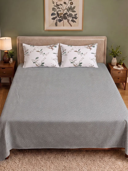 100% Cotton Classic Bedsheet - 108 x 108 Inches, 144 TC|Grey