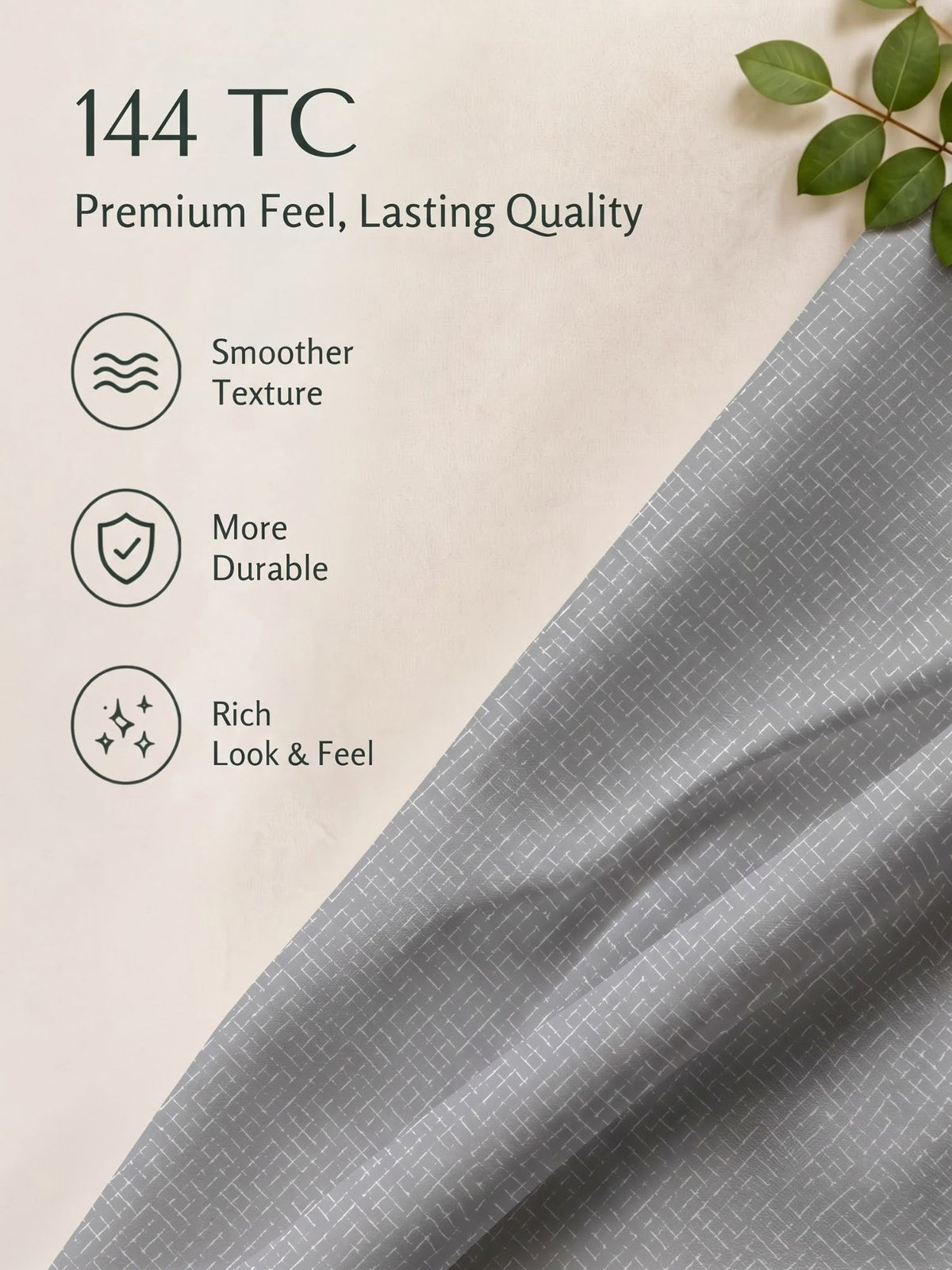 100% Cotton Classic Bedsheet - 108 x 108 Inches, 144 TC|Grey