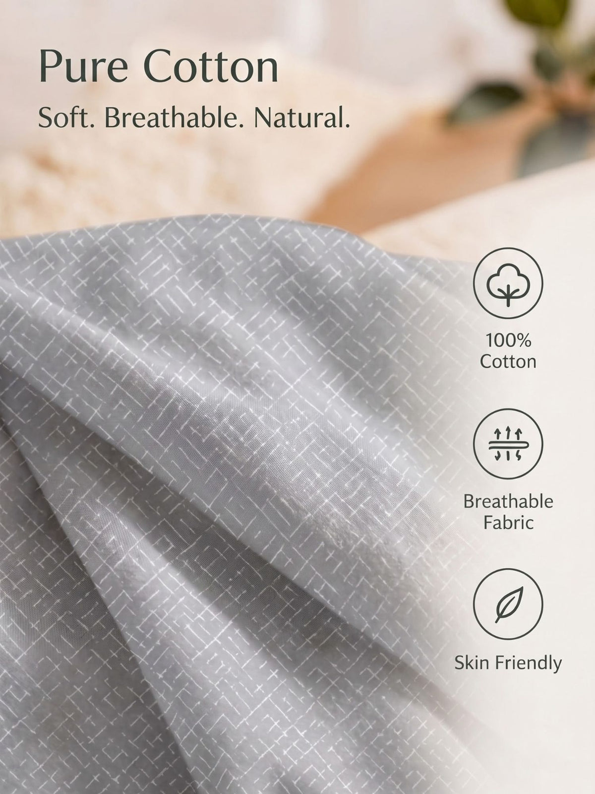 100% Cotton Classic Bedsheet - 108 x 108 Inches, 144 TC|Grey