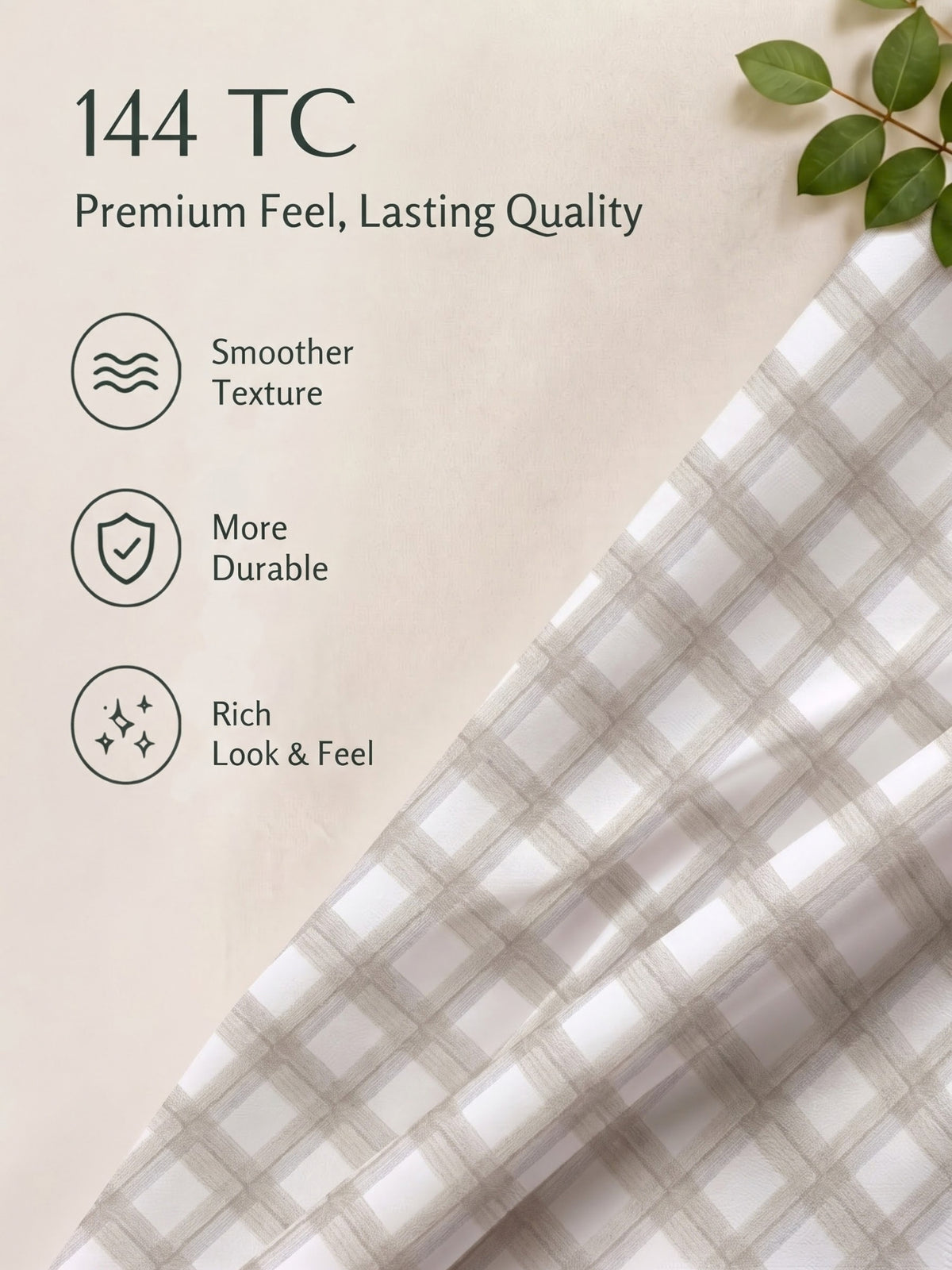 100% Cotton Classic Bedsheet - 108 x 108 Inches, 144 TC|Beige