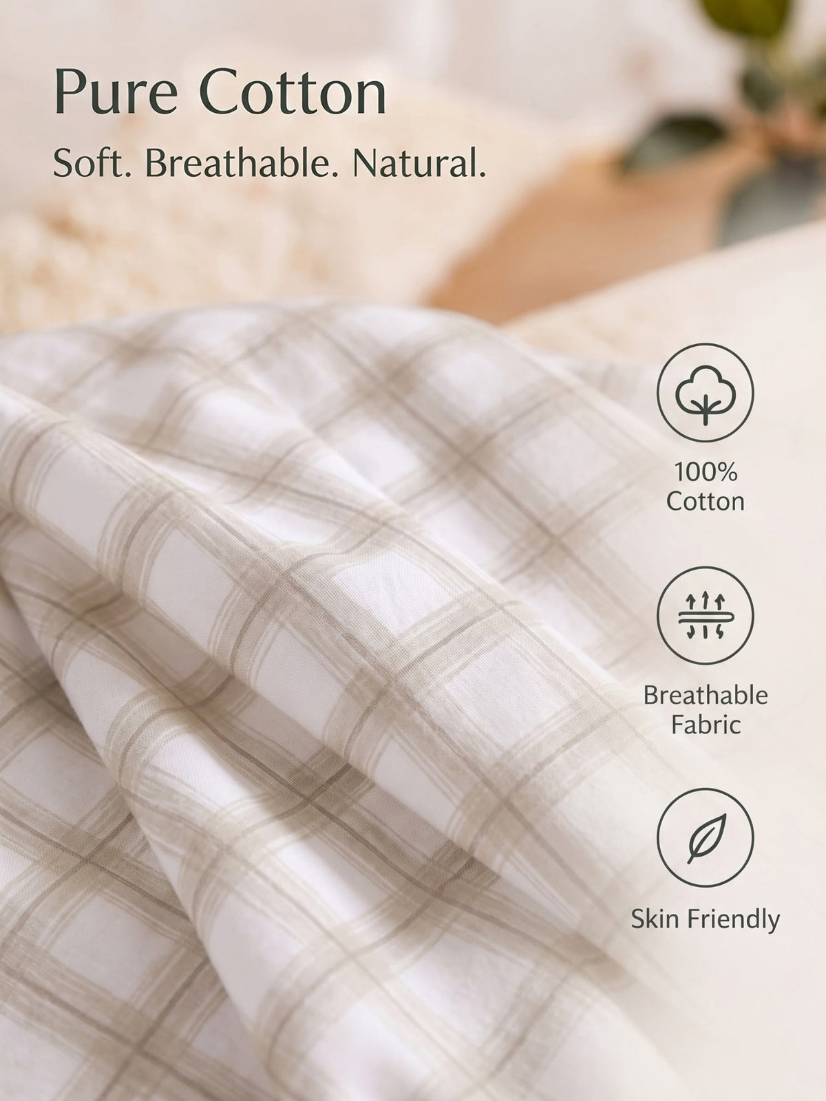 100% Cotton Classic Bedsheet - 108 x 108 Inches, 144 TC|Beige