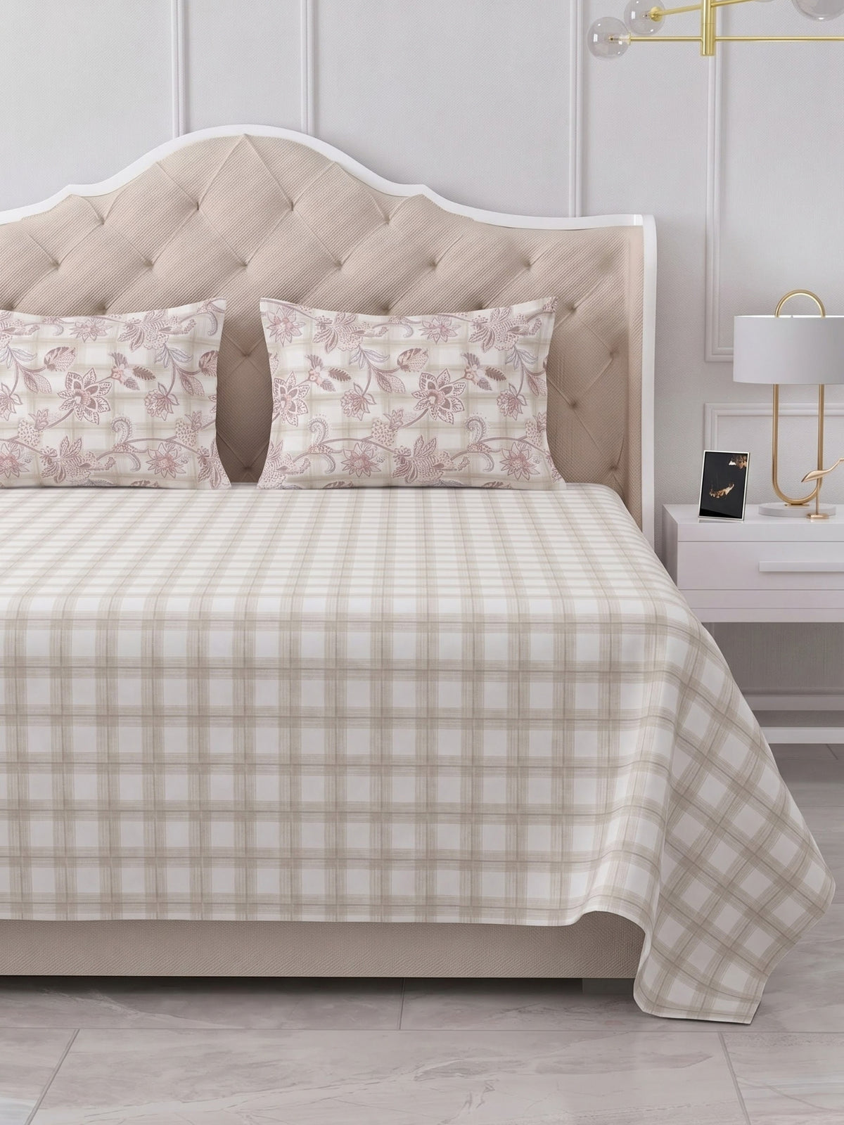 100% Cotton Classic Bedsheet - 108 x 108 Inches, 144 TC|Beige