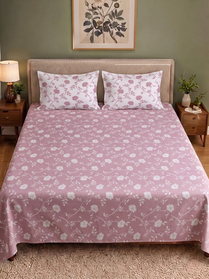 100% Cotton Classic Bedsheet - 108 x 108 Inches, 144 TC|Pink