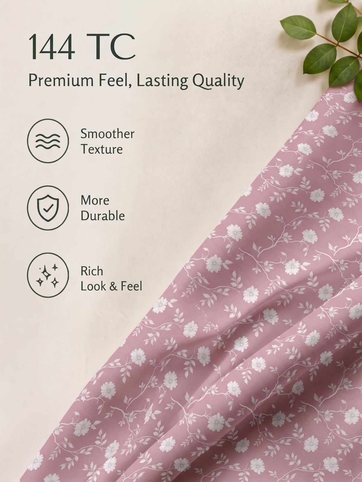 100% Cotton Classic Bedsheet - 108 x 108 Inches, 144 TC|Pink