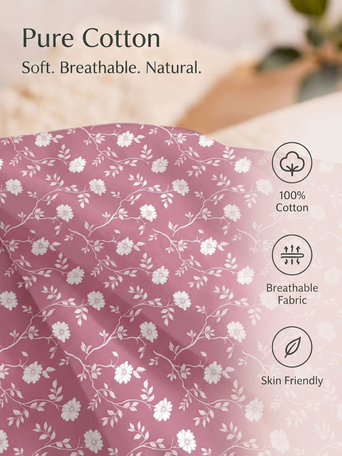 100% Cotton Classic Bedsheet - 108 x 108 Inches, 144 TC|Pink