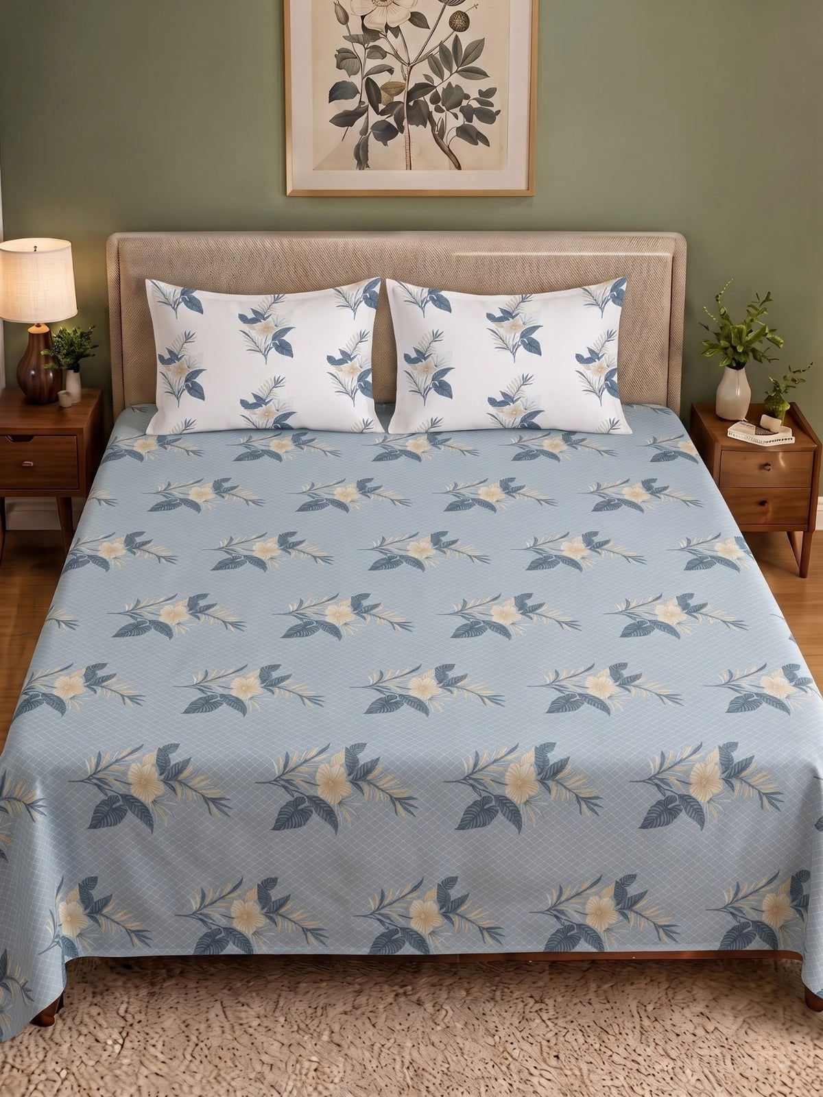 100% Cotton Classic Bedsheet - 108 x 108 Inches, 144 TC|Light Blue