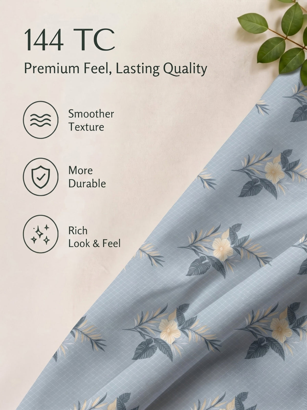 100% Cotton Classic Bedsheet - 108 x 108 Inches, 144 TC|Light Blue