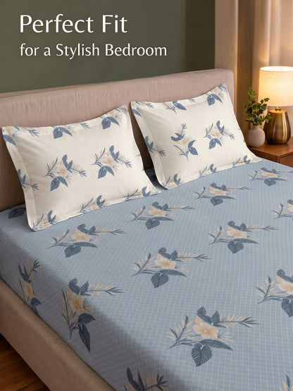 100% Cotton Classic Bedsheet - 108 x 108 Inches, 144 TC|Light Blue