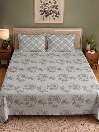 100% Cotton Classic Bedsheet - 108 x 108 Inches, 144 TC|Light Grey
