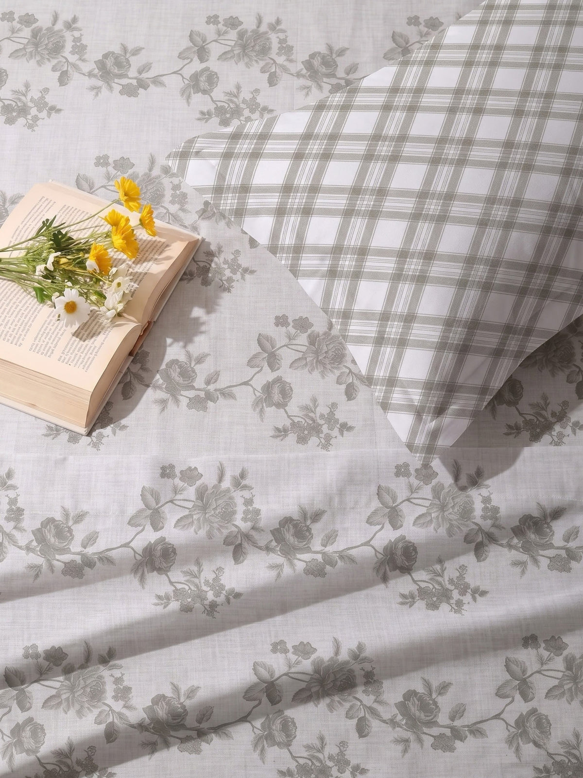 100% Cotton Classic Bedsheet - 108 x 108 Inches, 144 TC|Light Grey
