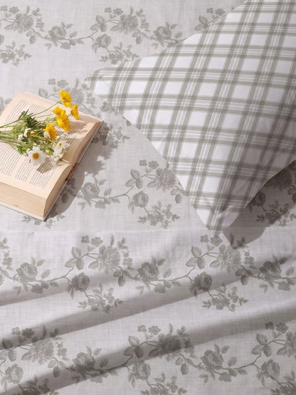 100% Cotton Classic Bedsheet - 108 x 108 Inches, 144 TC|Light Grey