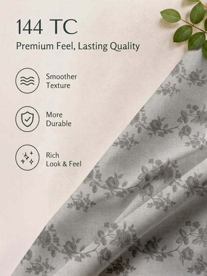 100% Cotton Classic Bedsheet - 108 x 108 Inches, 144 TC|Light Grey
