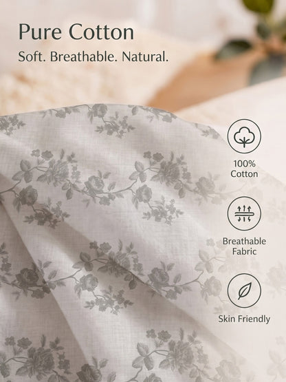 100% Cotton Classic Bedsheet - 108 x 108 Inches, 144 TC|Light Grey