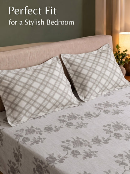 100% Cotton Classic Bedsheet - 108 x 108 Inches, 144 TC|Light Grey