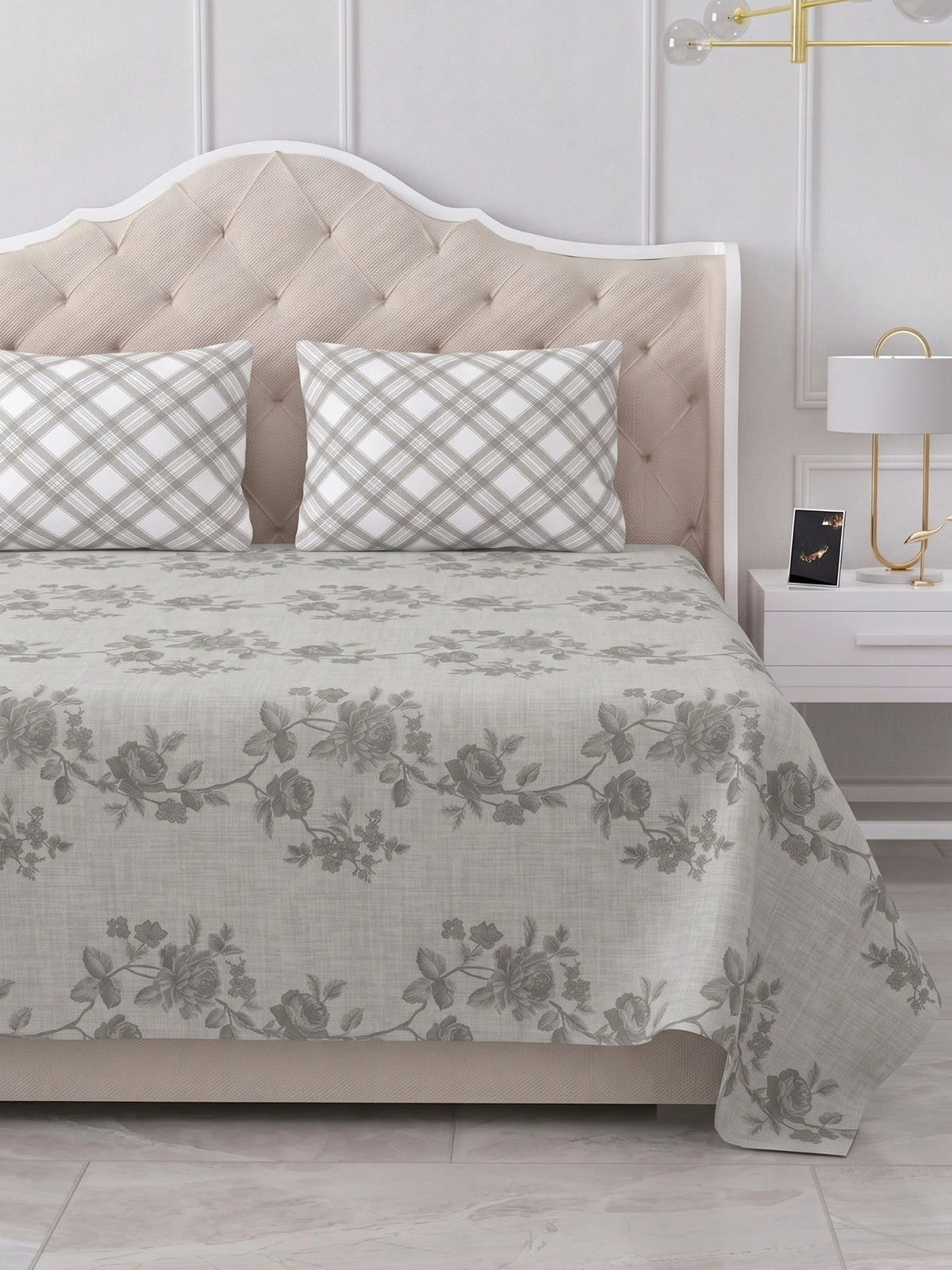 100% Cotton Classic Bedsheet - 108 x 108 Inches, 144 TC|Light Grey