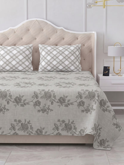 100% Cotton Classic Bedsheet - 108 x 108 Inches, 144 TC|Light Grey
