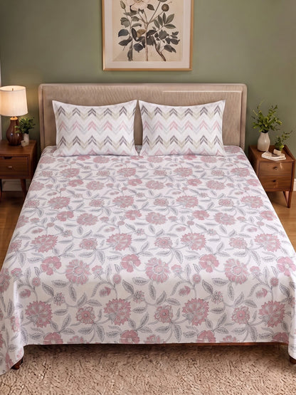 100% Cotton Classic Bedsheet - 108 x 108 Inches, 144 TC|Pink
