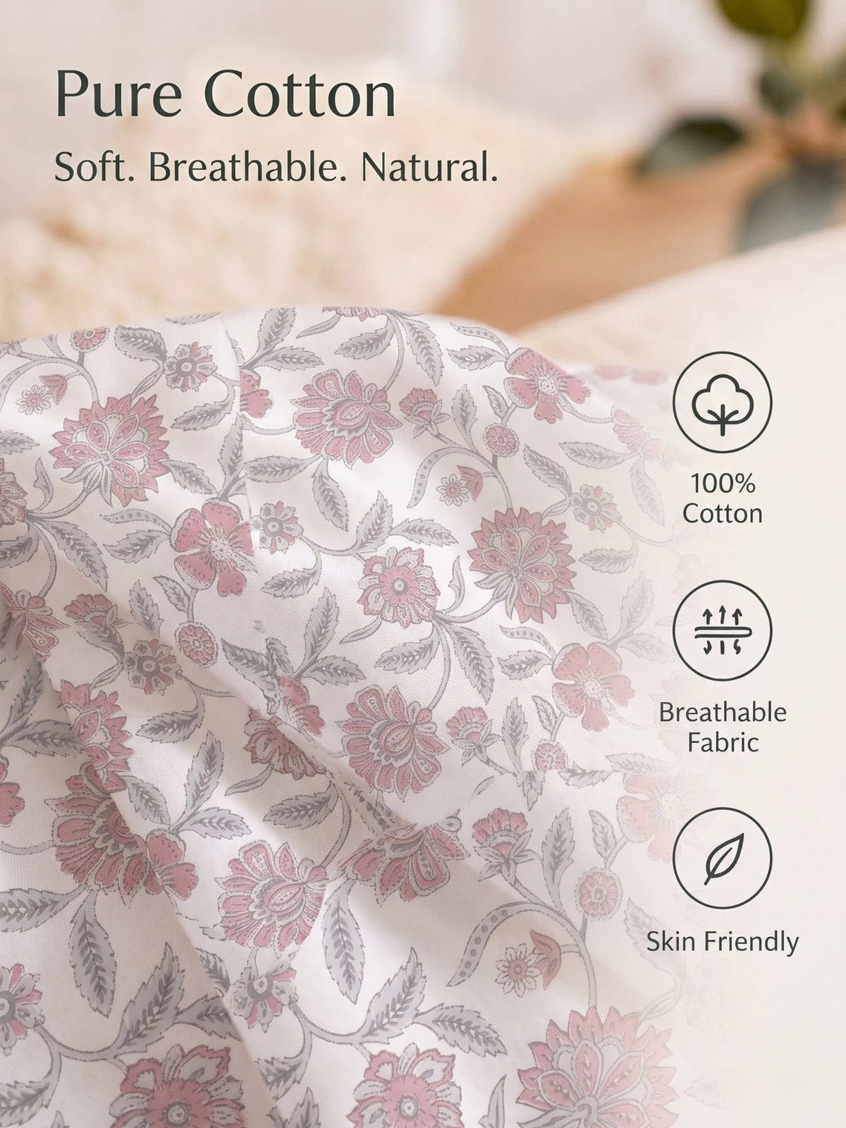 100% Cotton Classic Bedsheet - 108 x 108 Inches, 144 TC|Pink