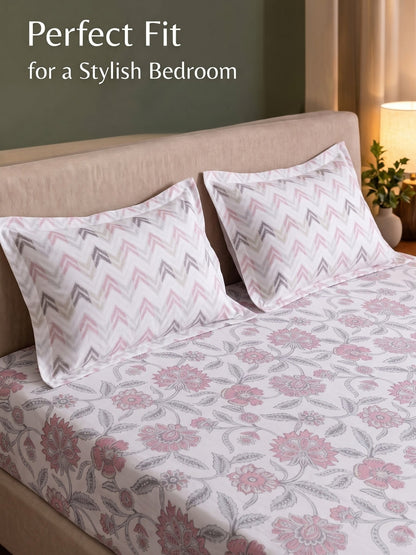 100% Cotton Classic Bedsheet - 108 x 108 Inches, 144 TC|Pink