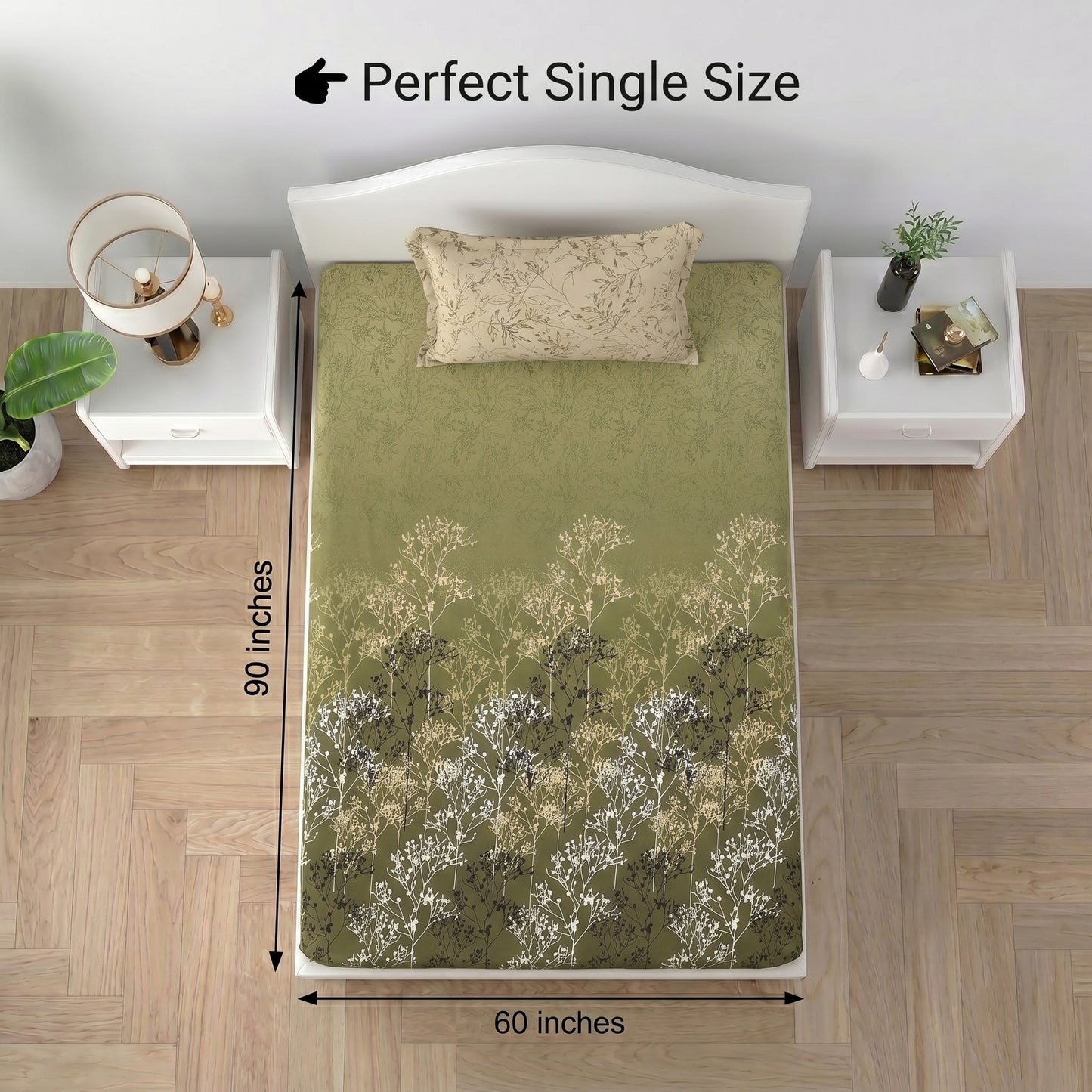 186 TC 100% Cotton Single Bedsheet | 90 x 60 Inches