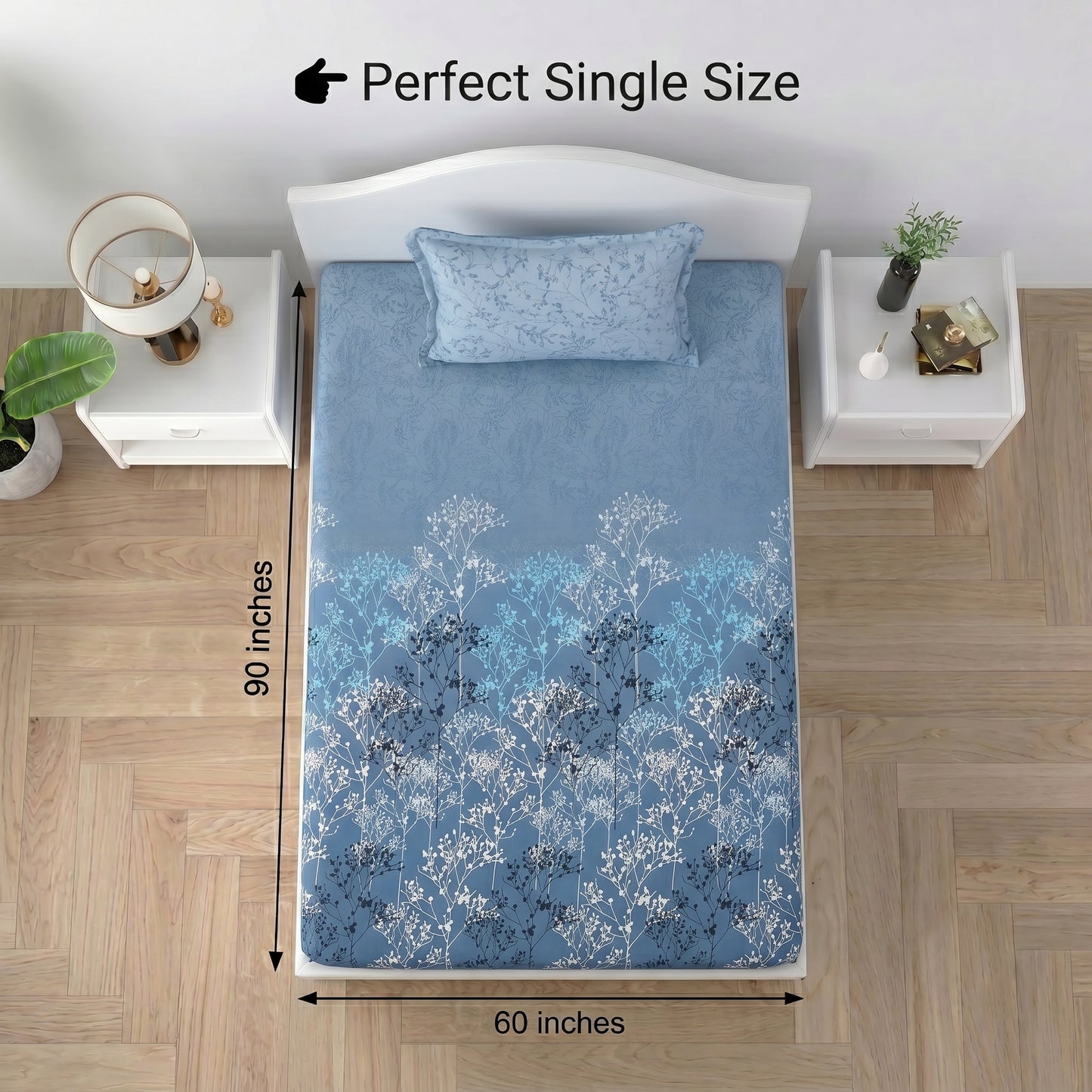186 TC 100% Cotton Single Bedsheet | 90 x 60 Inches