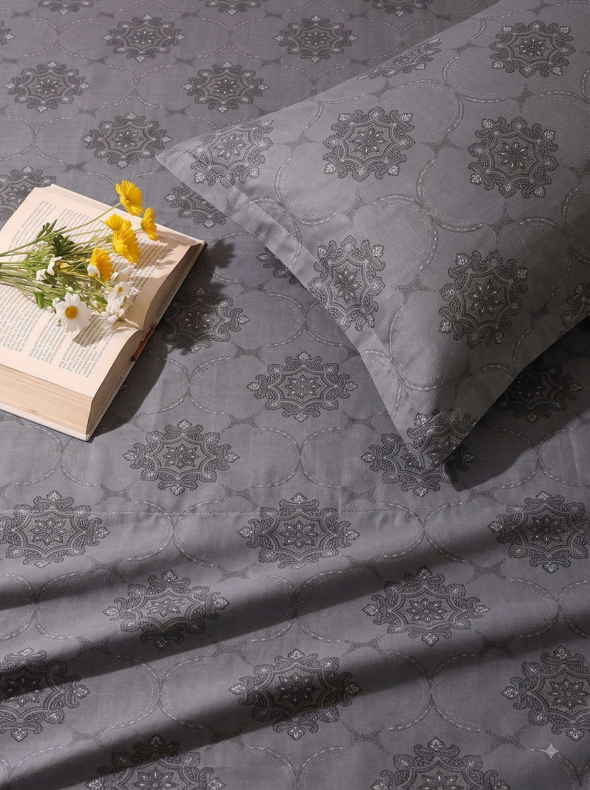 CROWN 100% Cotton Premium Bedsheet | 186 TC Twill Satin Weave | King Size 108 x 108 Inches | Soft, Breathable & Durable|Dark Grey