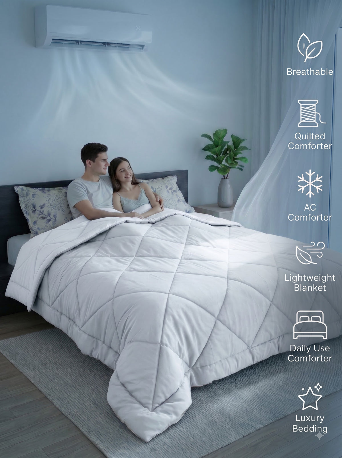 Impress Double Bed Comforter 150 GSM | 90 x 100 Inch | White