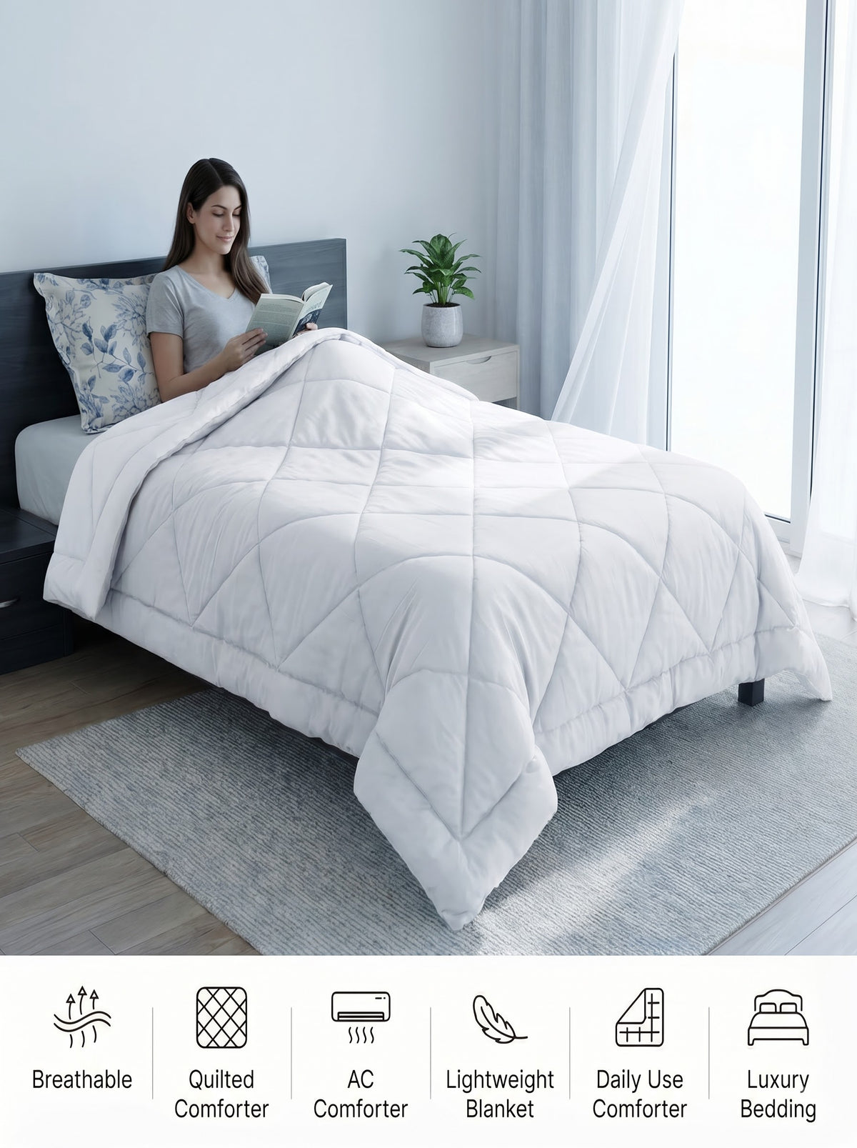 Impress Single Bed Comforter 150 GSM, 60x90 Inch, White