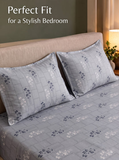 CROWN 100% Cotton Premium Bedsheet | 186 TC Twill Satin Weave | King Size 108 x 108 Inches | Soft, Breathable & Durable|Grey