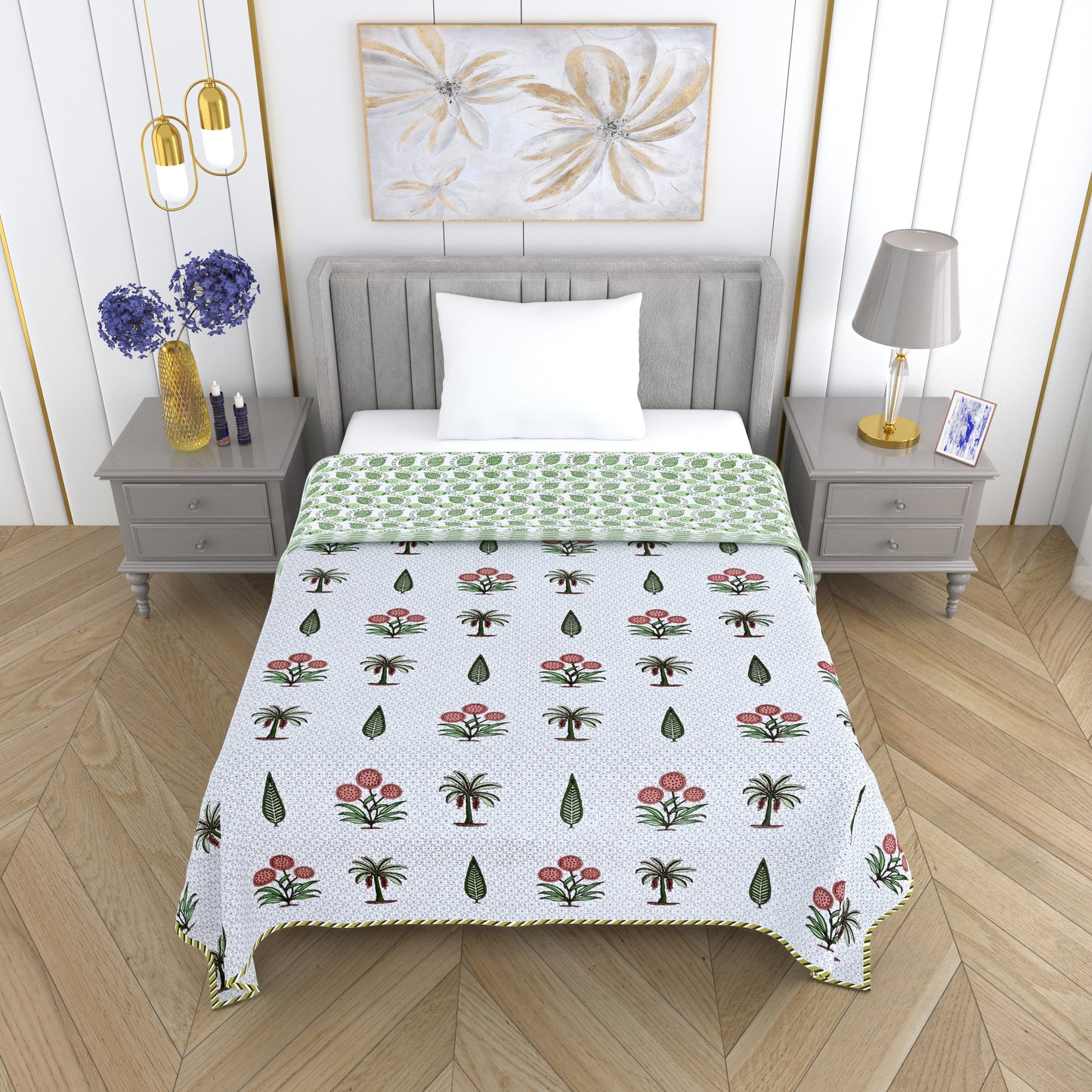 300 GSM Pure Cotton Malmal Single Bed Dohar | 58 x 88 Inch| Patina Green