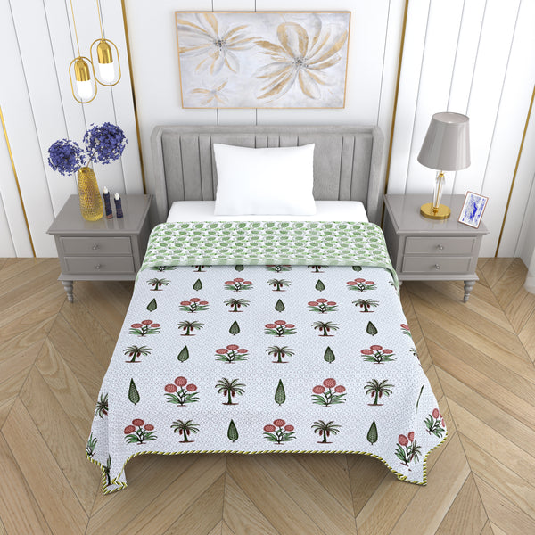 300 GSM Pure Cotton Malmal Single Bed Dohar | 58 x 88 Inch| Patina Green