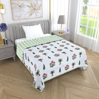 300 GSM Pure Cotton Malmal Single Bed Dohar | 58 x 88 Inch| Patina Green