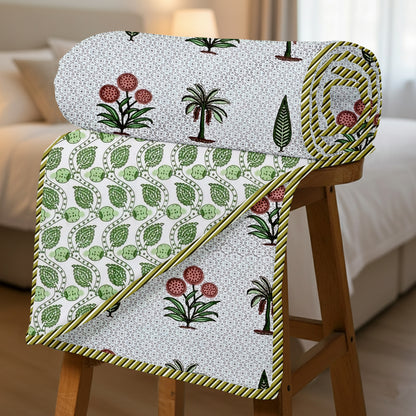 300 GSM Pure Cotton Malmal Single Bed Dohar | 58 x 88 Inch| Patina Green