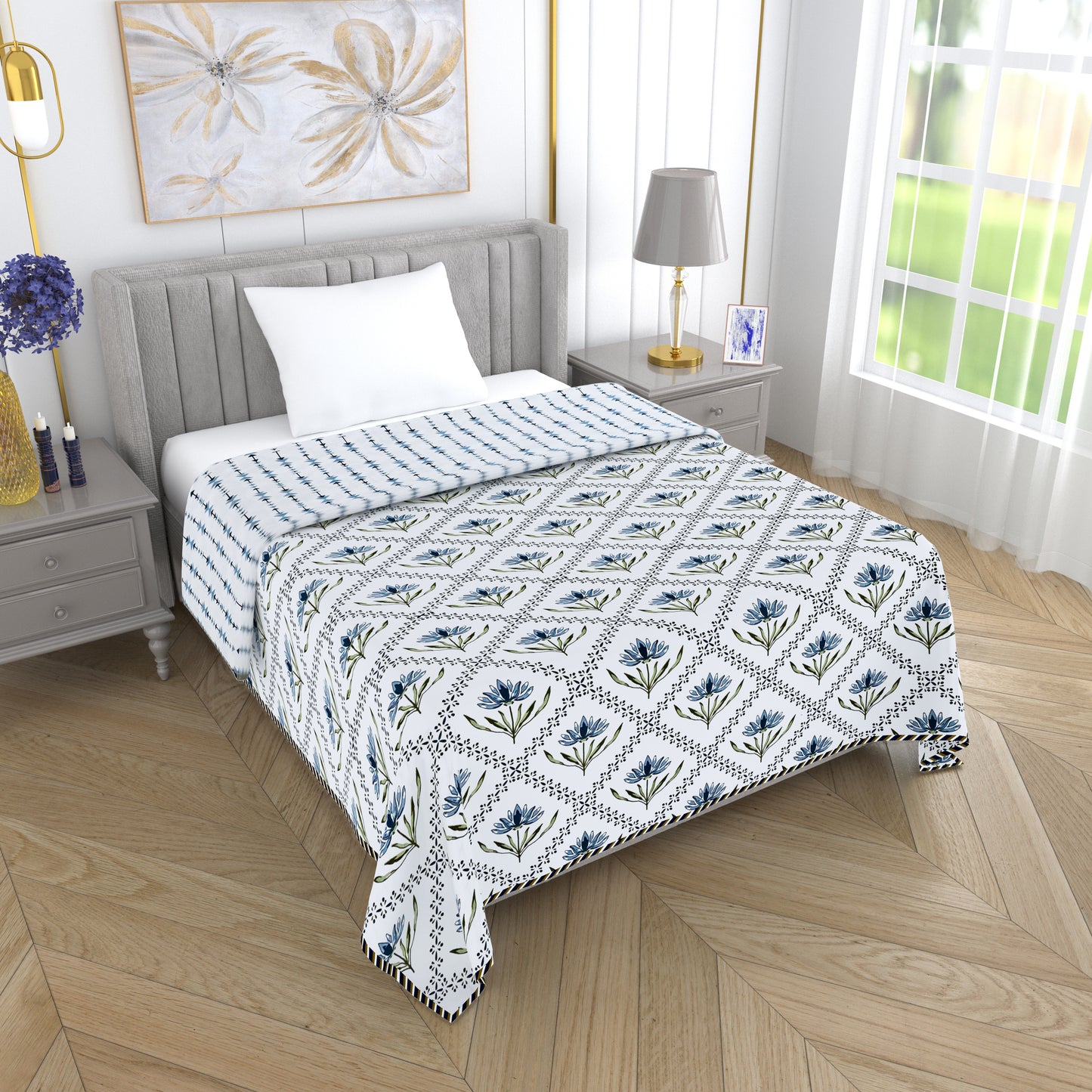 300 GSM Pure Cotton Malmal Single Bed Dohar | 58 x 88 Inch| Soft Blue
