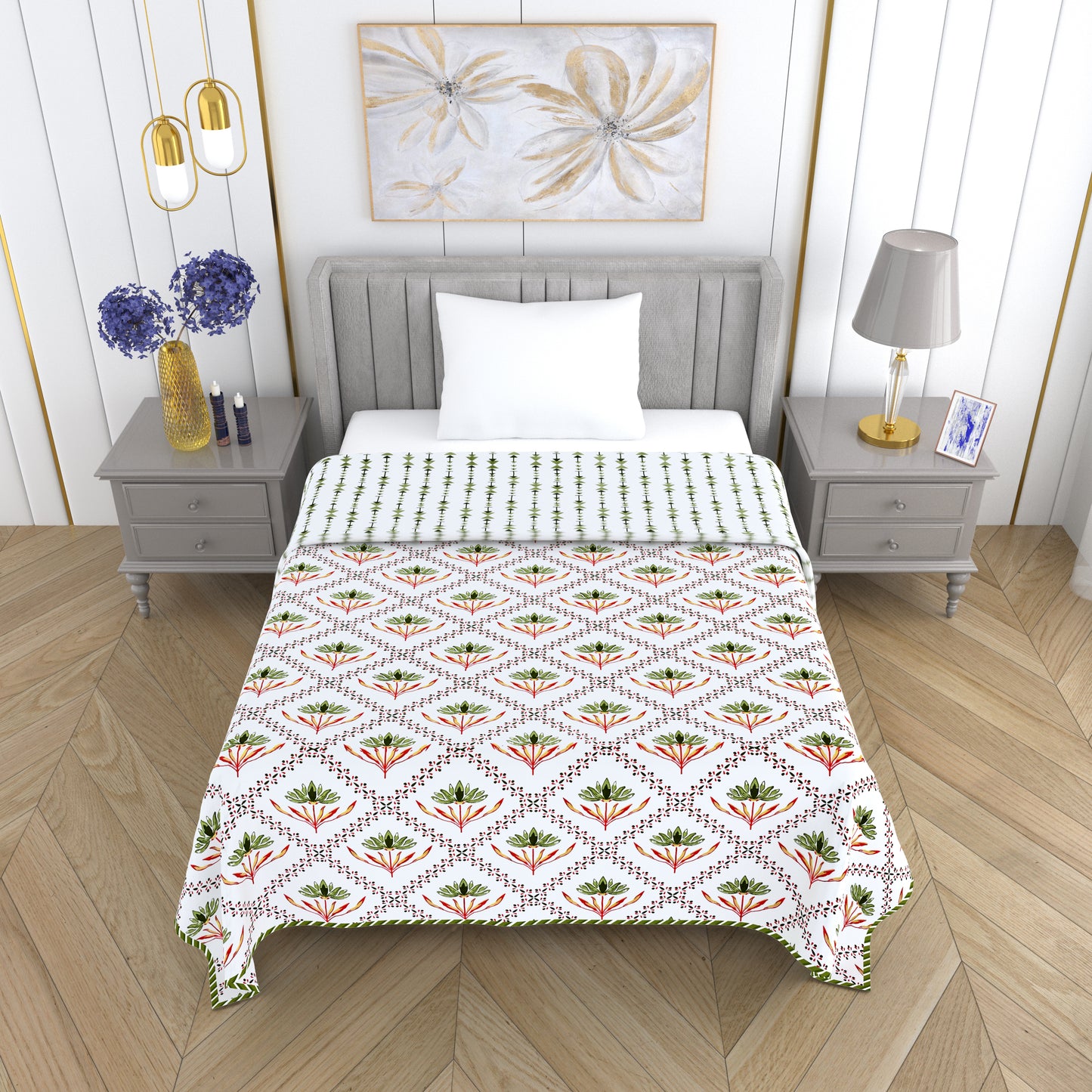 300 GSM Pure Cotton Malmal Single Bed Dohar | 147 x 223 cm | Light Green
