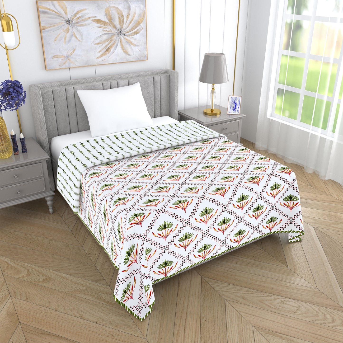 300 GSM Pure Cotton Malmal Single Bed Dohar | 147 x 223 cm | Light Green