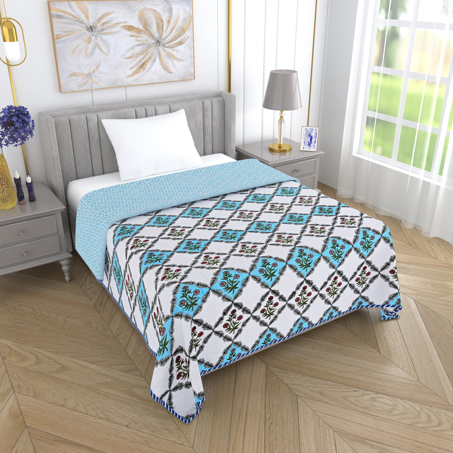 300 GSM Pure Cotton Malmal Single Bed Dohar | 58 x 88 Inch | Light Blue