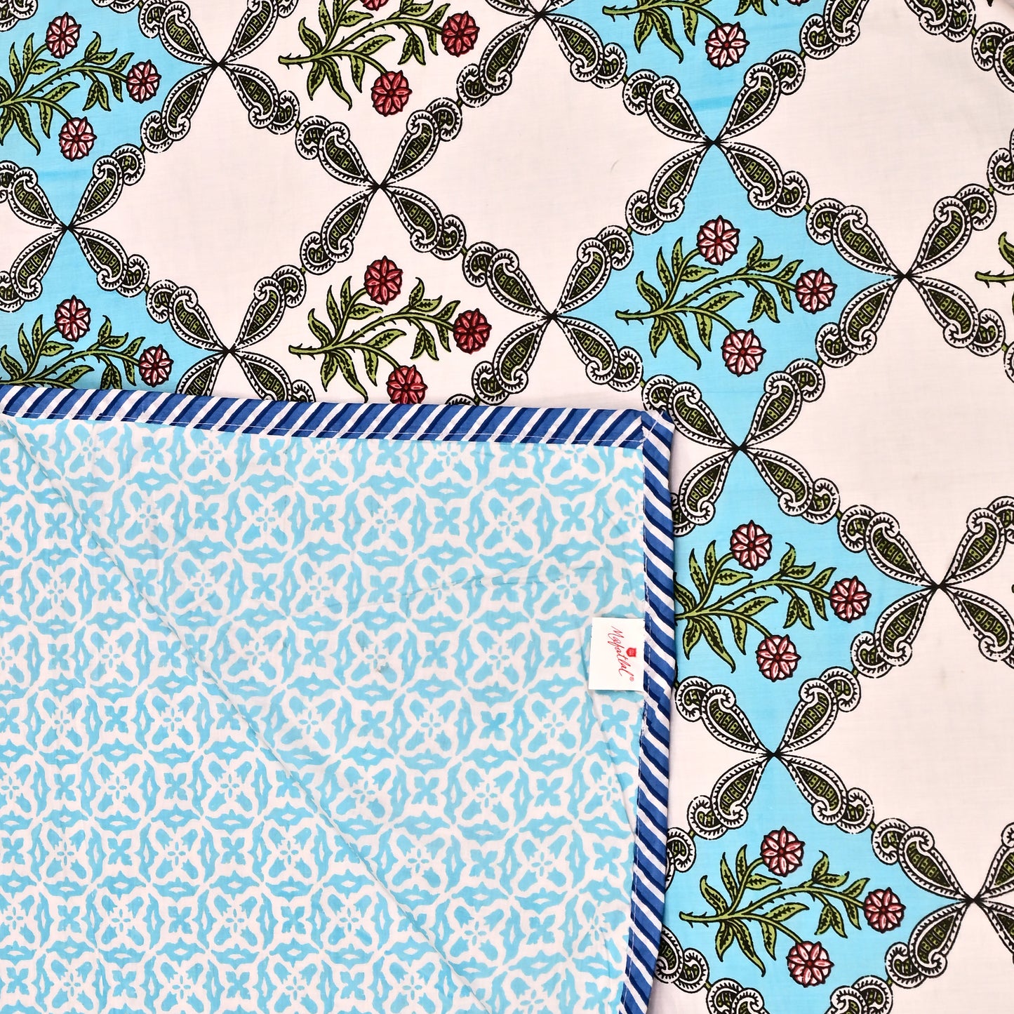 300 GSM Pure Cotton Malmal Single Bed Dohar | 58 x 88 Inch | Light Blue