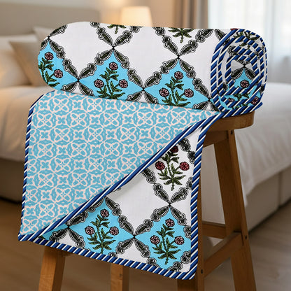 300 GSM Pure Cotton Malmal Single Bed Dohar | 58 x 88 Inch | Light Blue