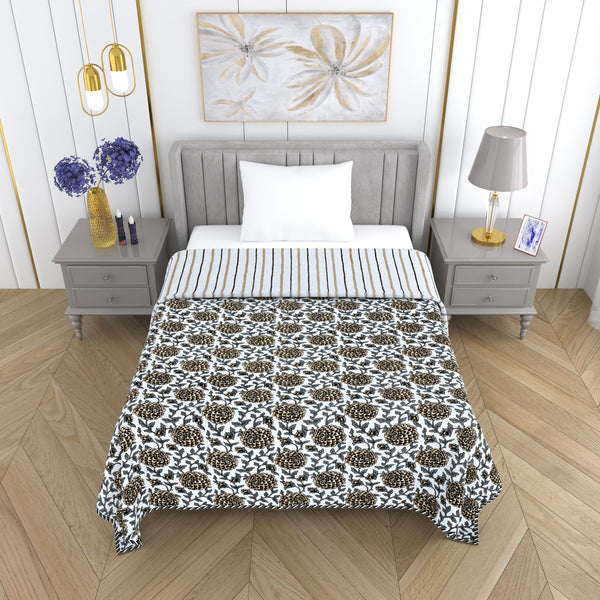 300 GSM Pure Cotton Malmal Single Bed Dohar | 58 x 88 Inch | Cream Grey