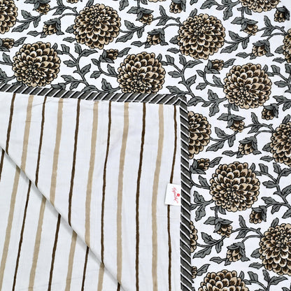 300 GSM Pure Cotton Malmal Single Bed Dohar | 58 x 88 Inch | Cream Grey