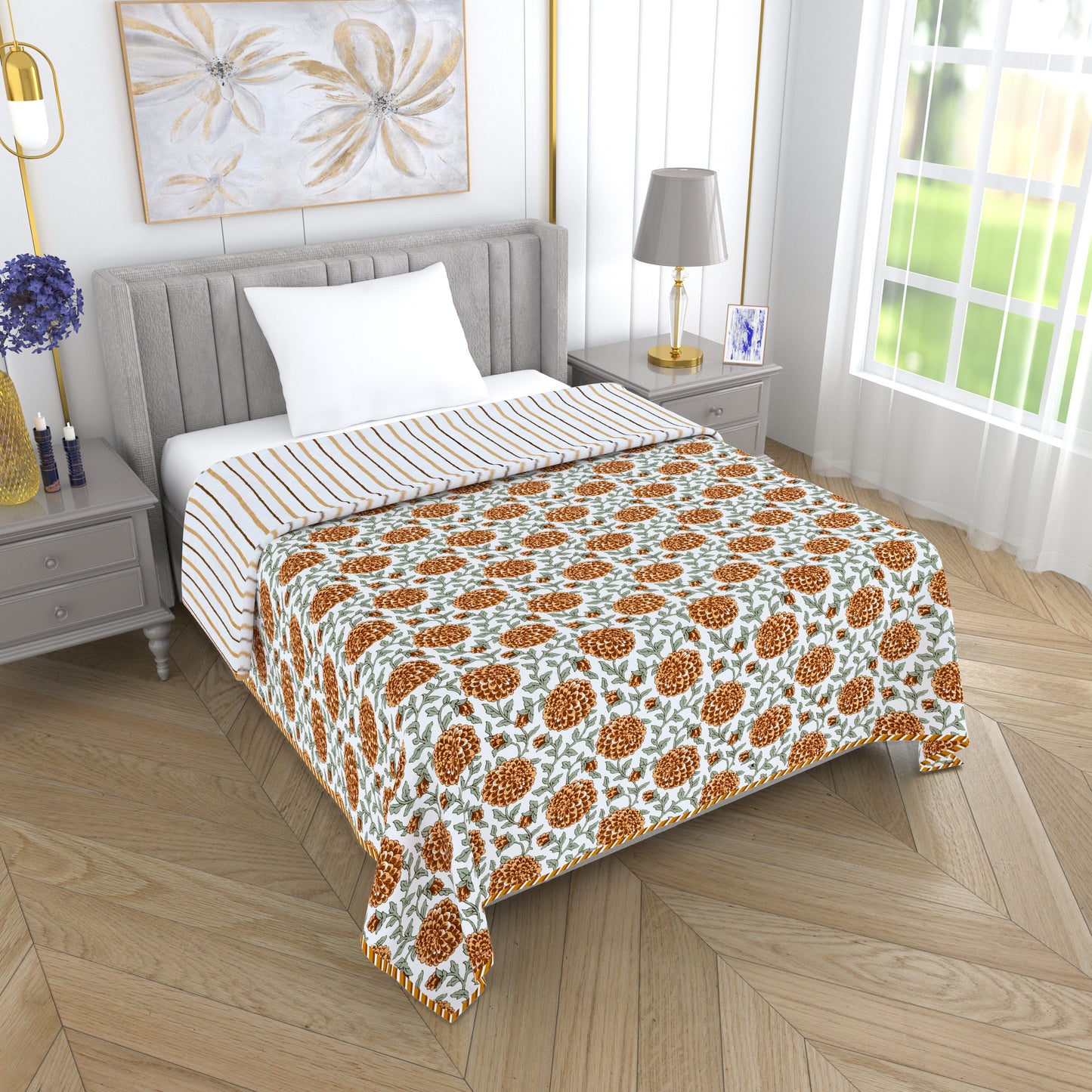 300 GSM Pure Cotton Malmal Single Bed Dohar | 147 x 223 cm | Butterscotch